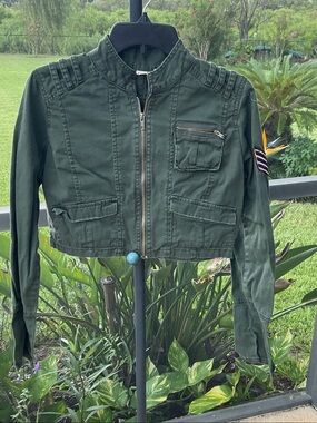 Mudd Dark Green Cropped Utility Jacket junior